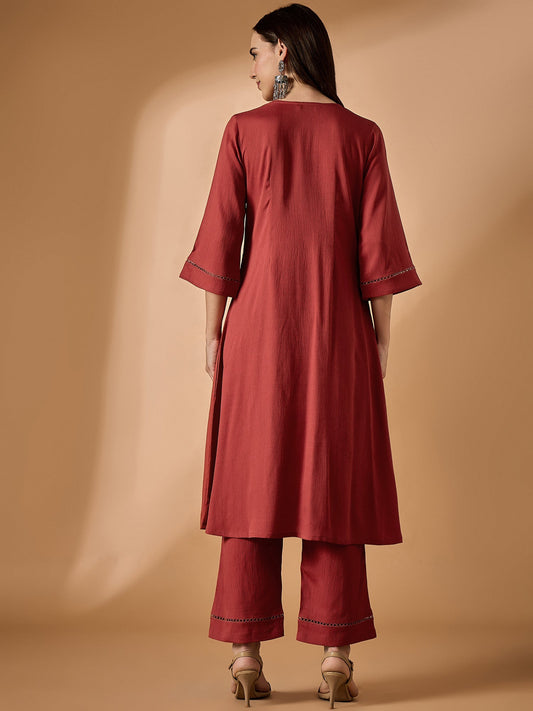 Solid Maroon Kurta With Palazzo Set