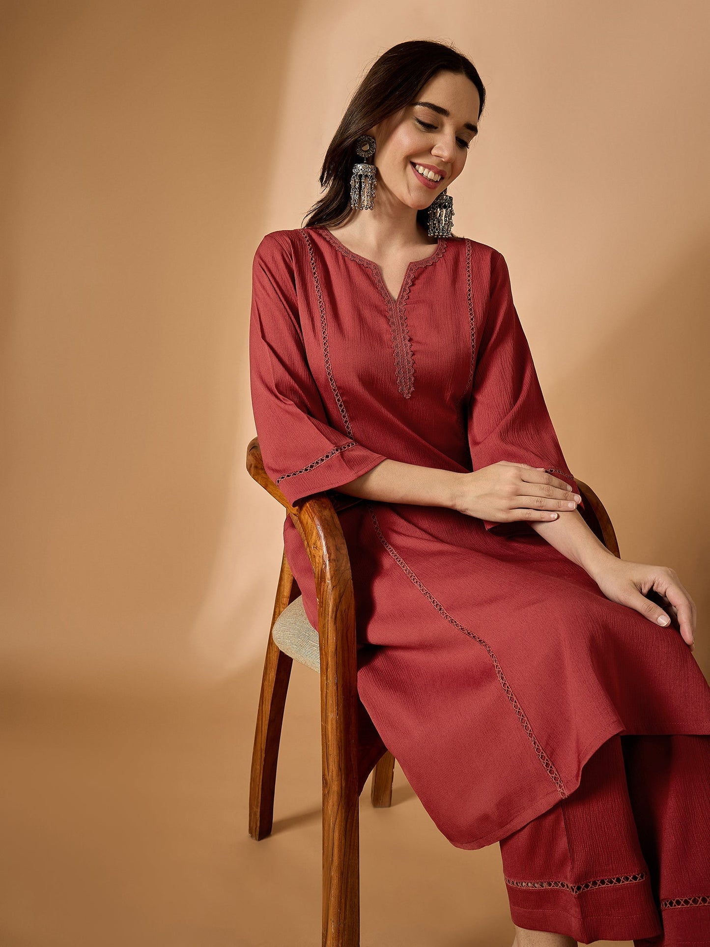 Solid Maroon Kurta With Palazzo Set