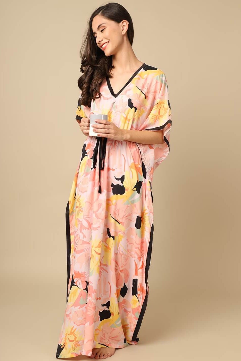 Multi Color Floral Printed Viscose Rayon Kaftan