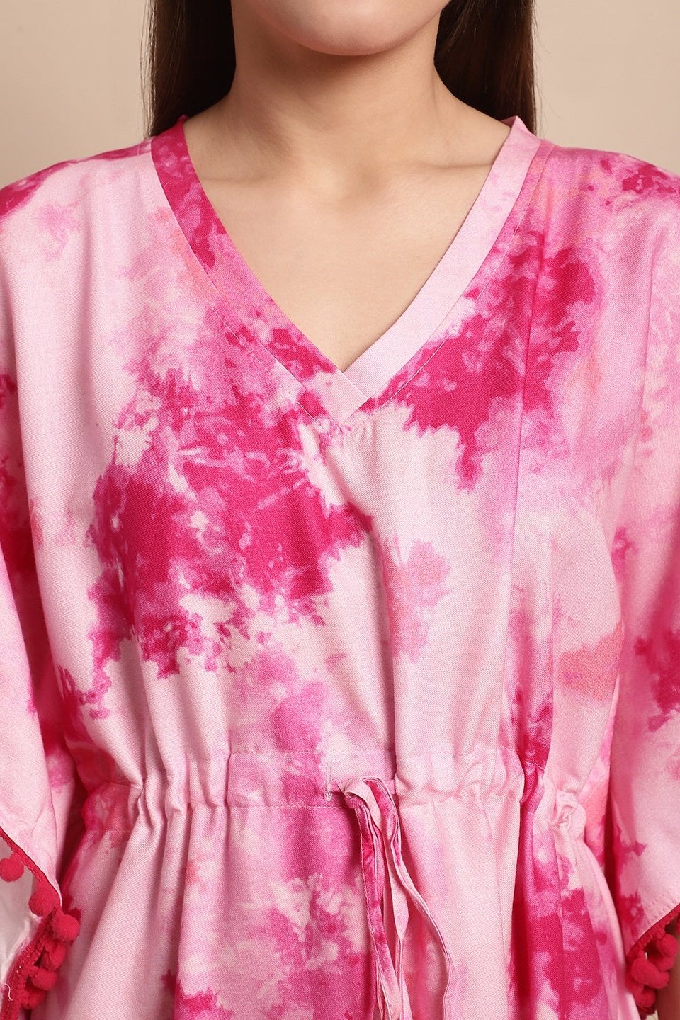 Pink Floral Printed Viscose Rayon Nightdress Kaftan