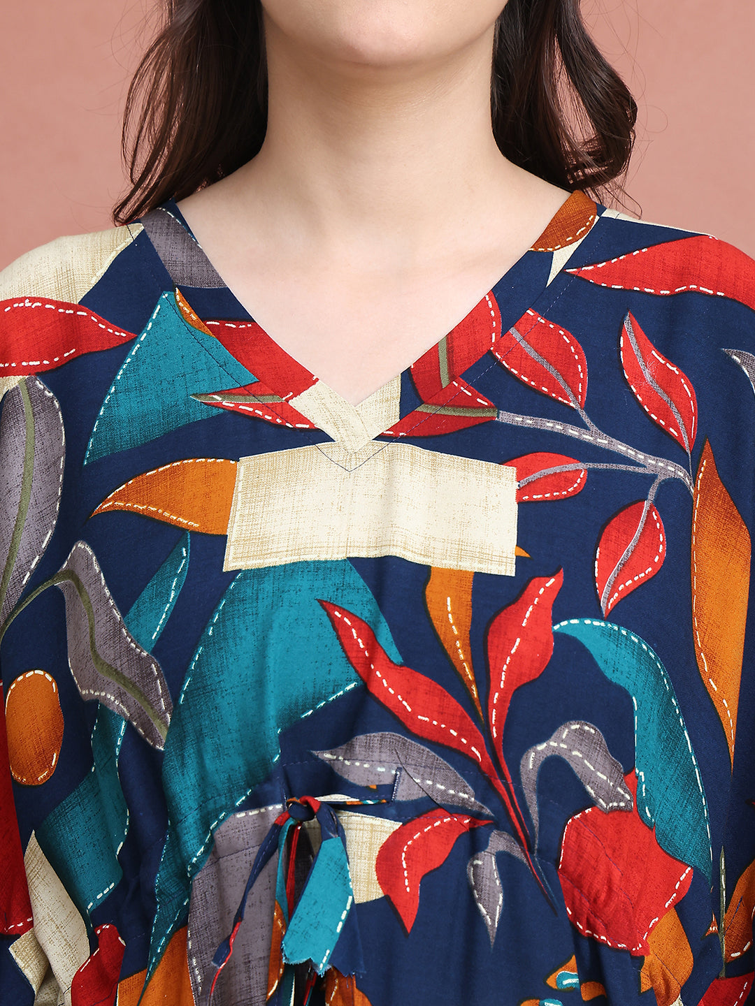Navy Colour Abstract Printed Viscose Rayon Kaftan For Women
