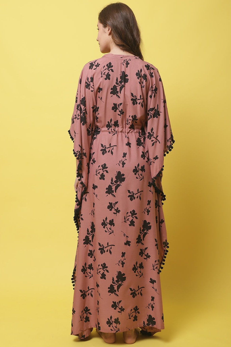 Rust Color Floral Printed Rayon Kaftan
