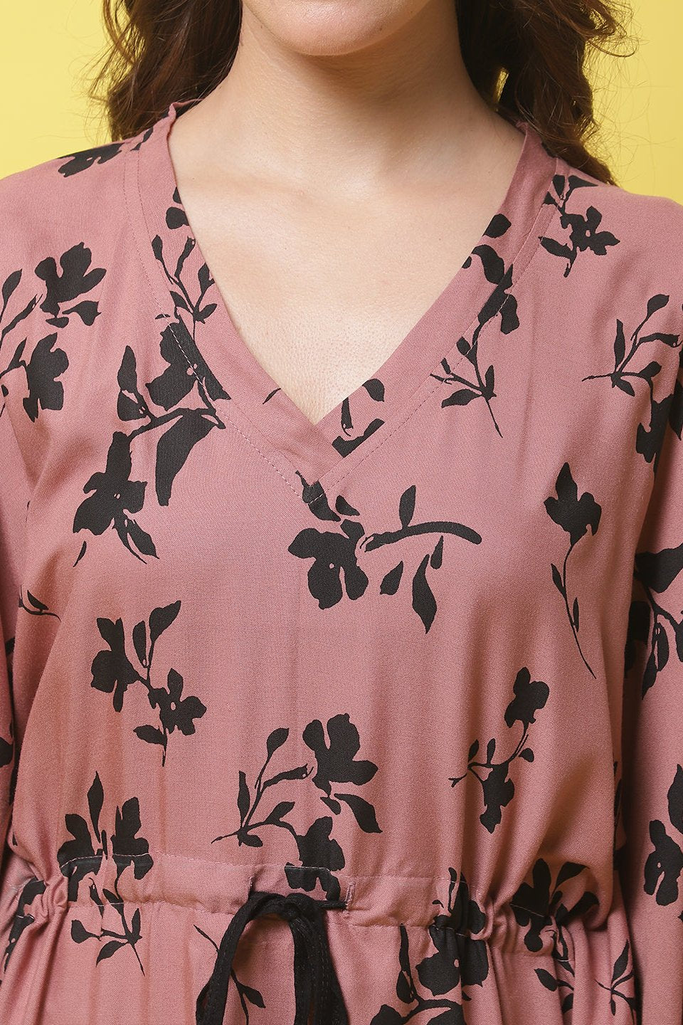 Rust Color Floral Printed Rayon Kaftan