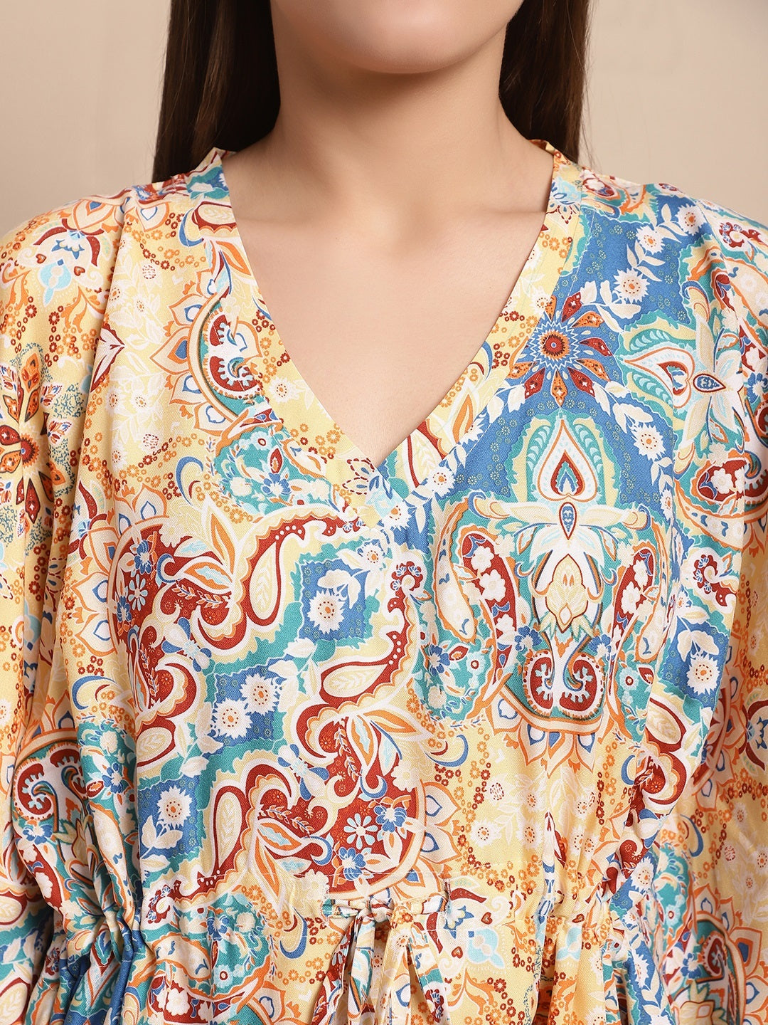 Multicolor Flared Printed Viscose Rayon Kaftan For Woman
