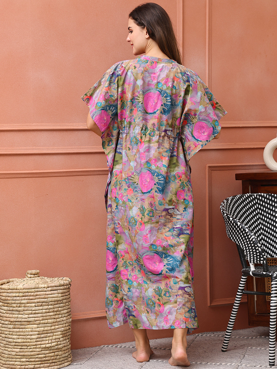 Multi colour Floral Printed Cotton Kaftan For Women