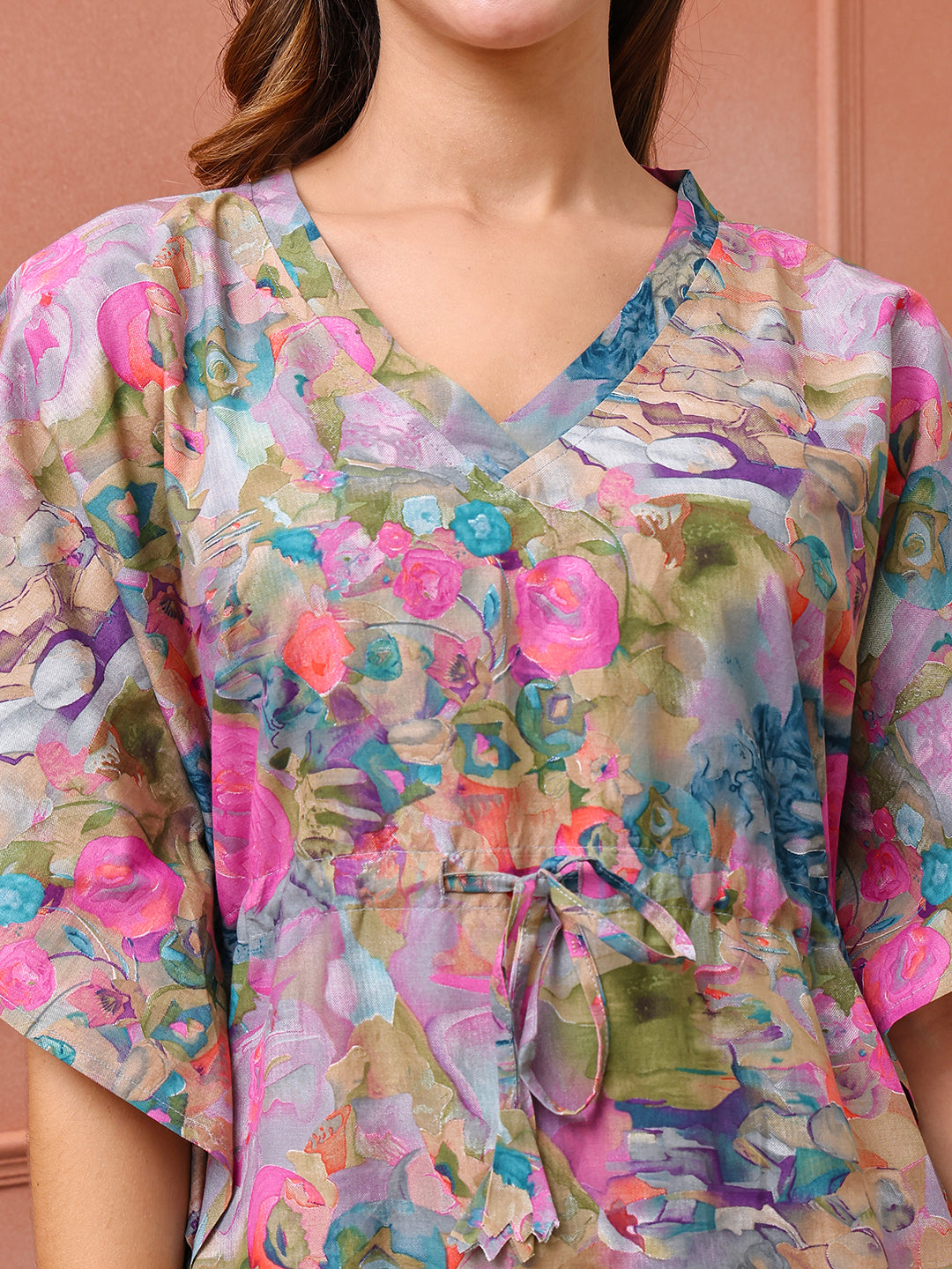 Multi colour Floral Printed Cotton Kaftan For Women