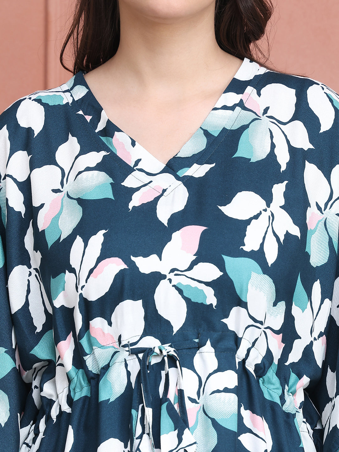 Green Colour Abstract Printed Viscose Rayon Kaftan For Women