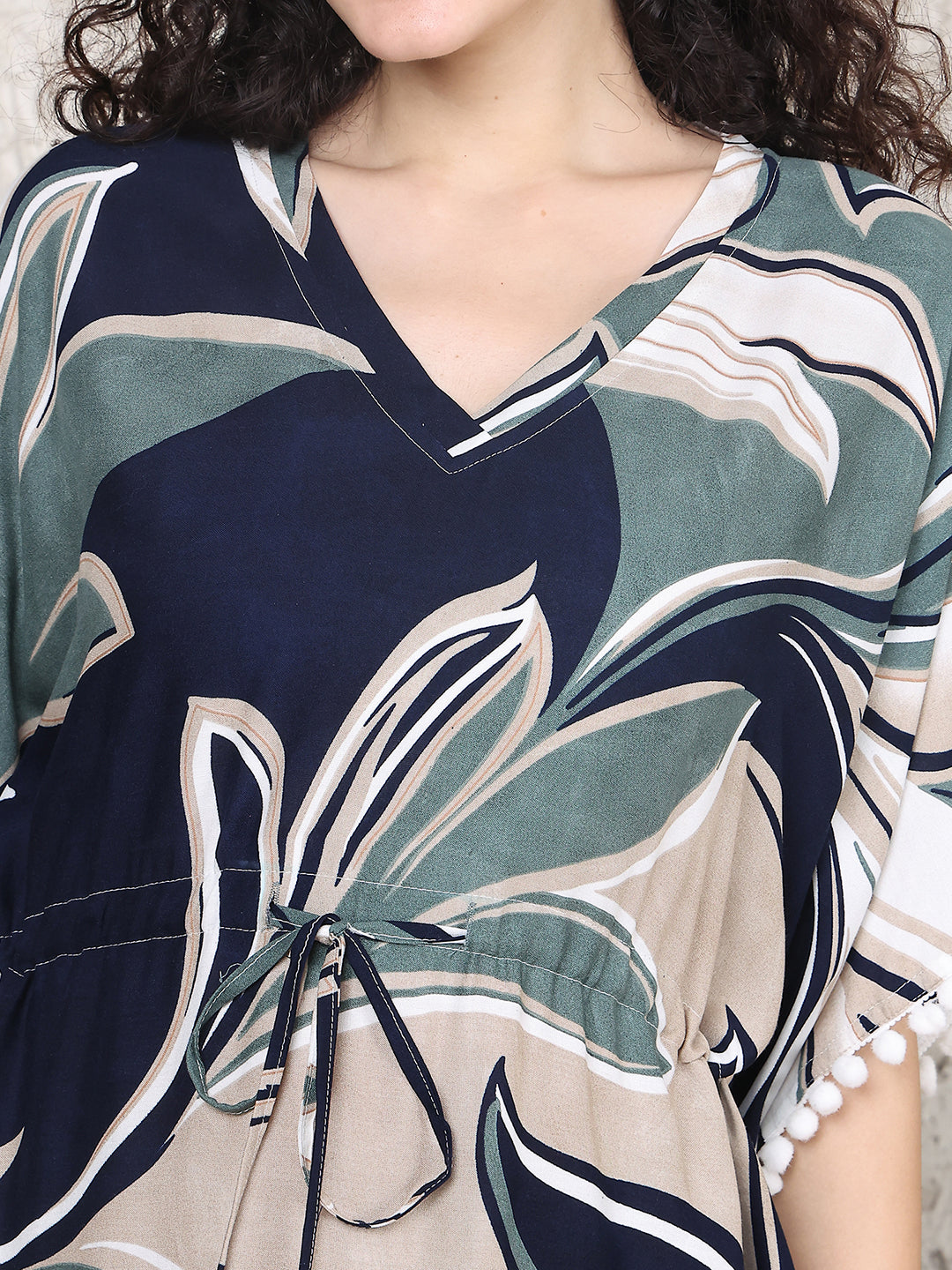 Blue Abstract Printed Kaftan Maxi Nightdress For Women