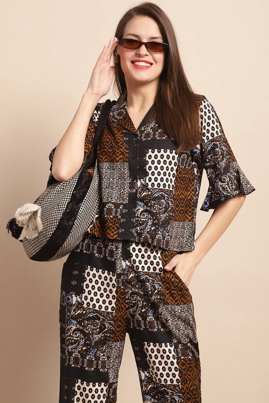Black & White Abstract Printed Viscose Rayon Co-Ord Set for Women