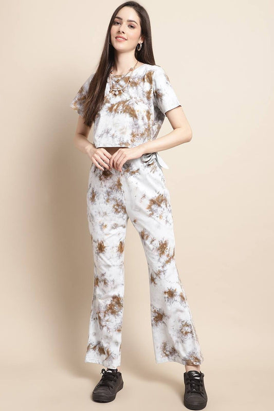 White Abstract Printed Cotton Co-Ord Set for Women