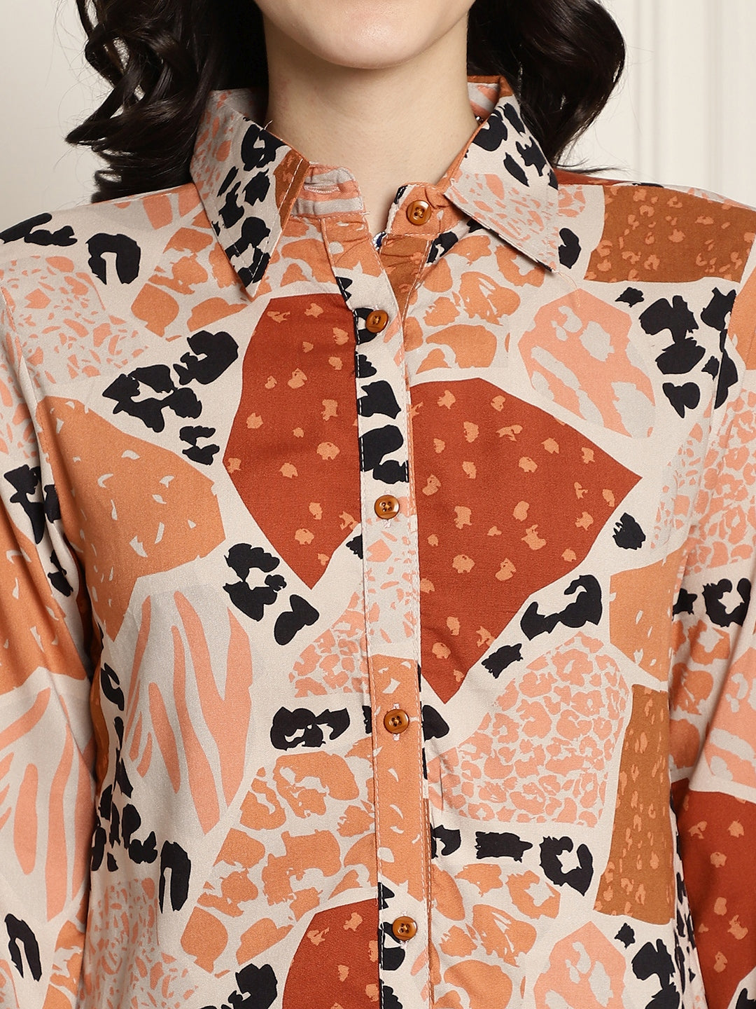 Brown Abstract Printed Viscose Rayon Co-Ord Set for Women