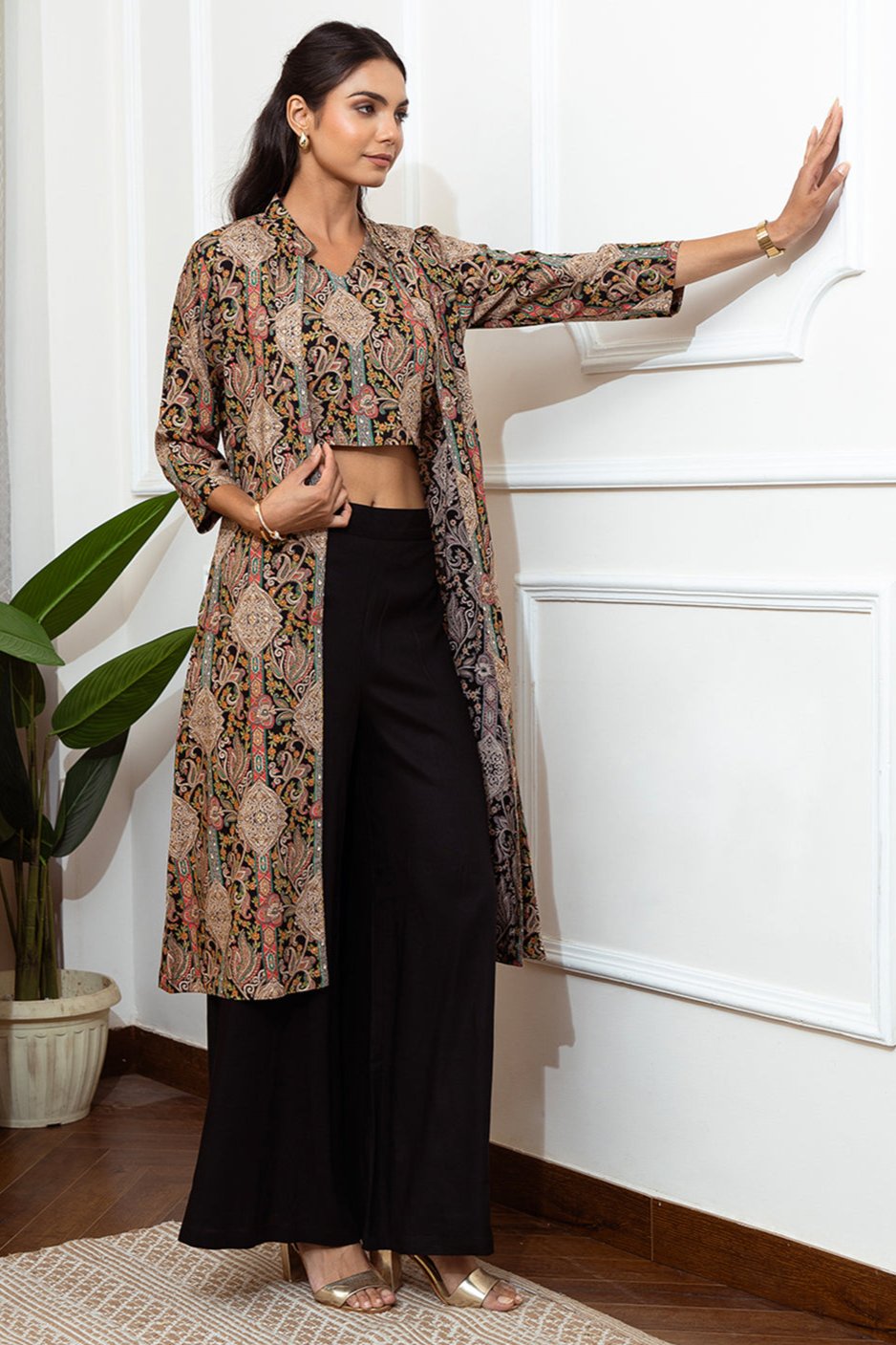 Black Abstract Printed Viscose Rayon Co-ord Set for Women