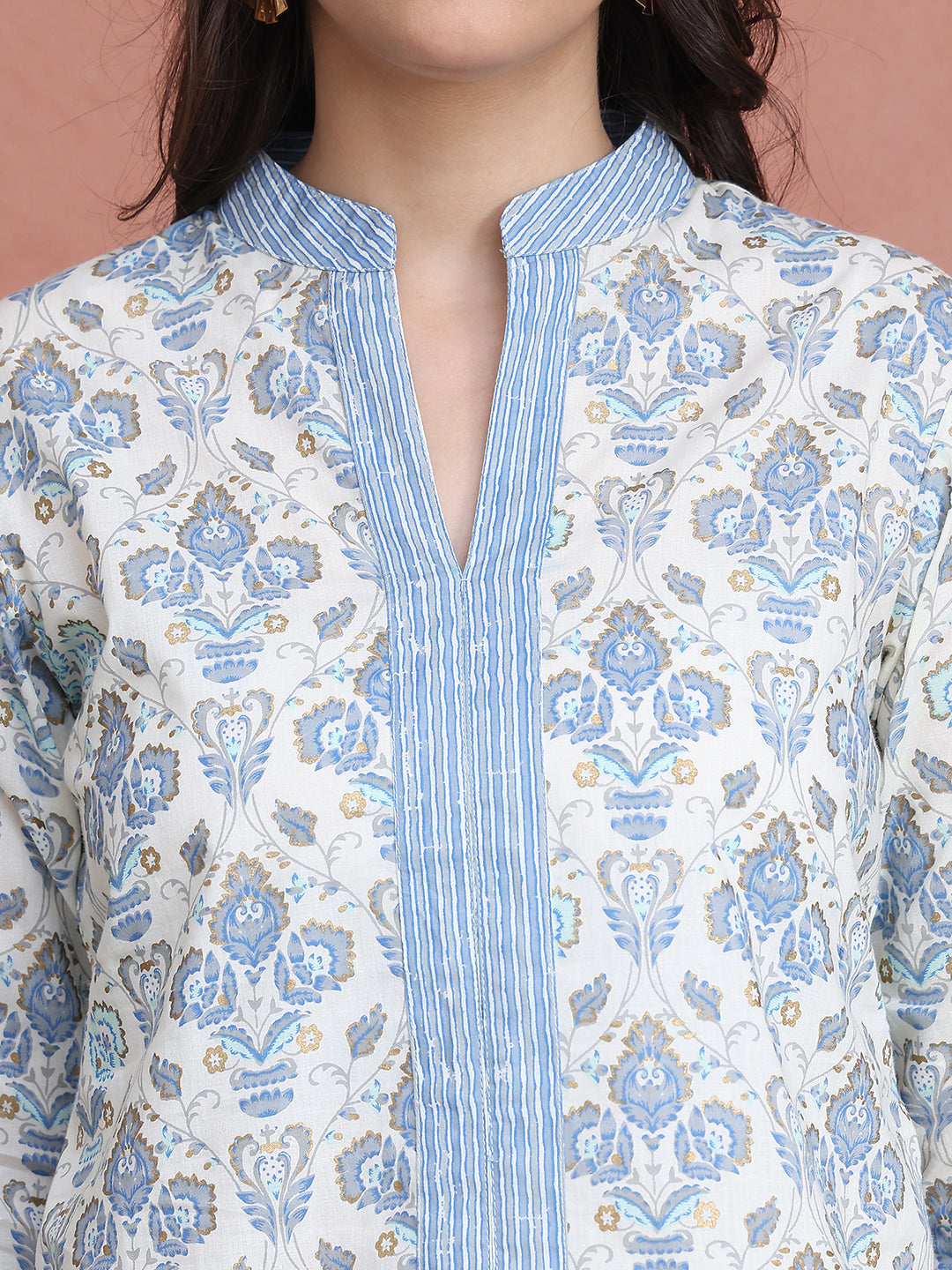 Blue Colour Floral Printed Cotton Co-Ord Set for Women