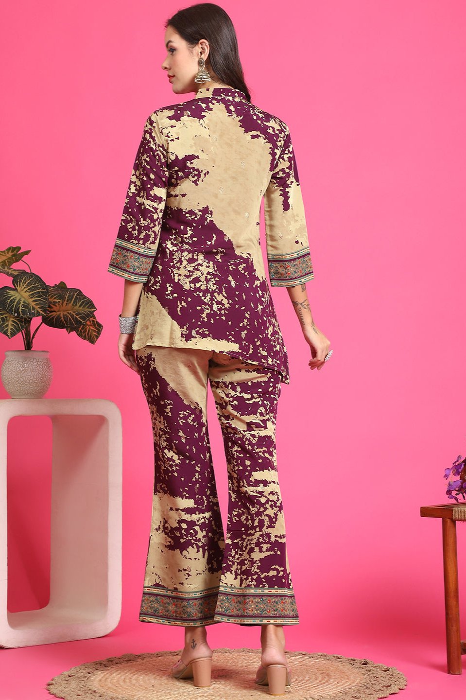 Purple Abstract Printed Premium Chanderi Co-Ord Set for Women