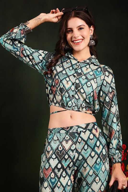 Green Abstract Printed Viscose Rayon Co-Ord Set for Women