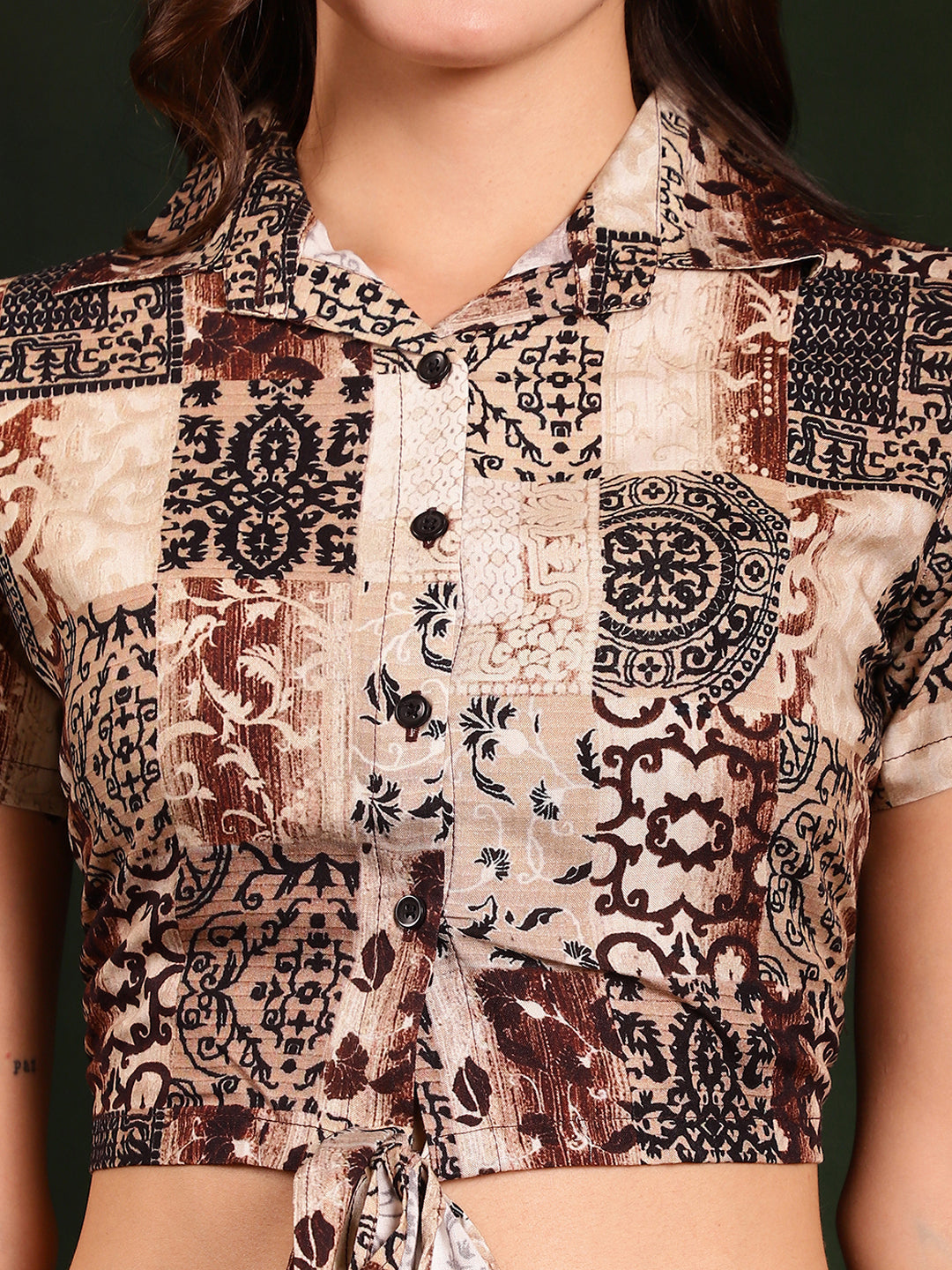 Brown & Black Motif Printed Viscose Rayon Co-Ord Set for Women