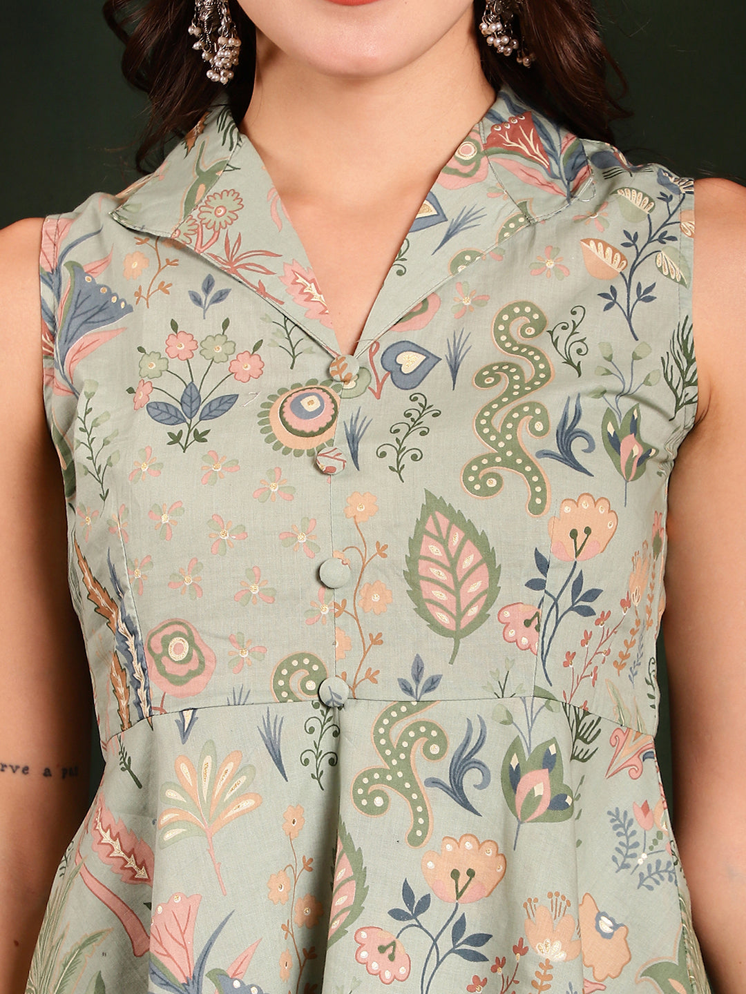 Green Printed Cotton Co-Ord Set for Women