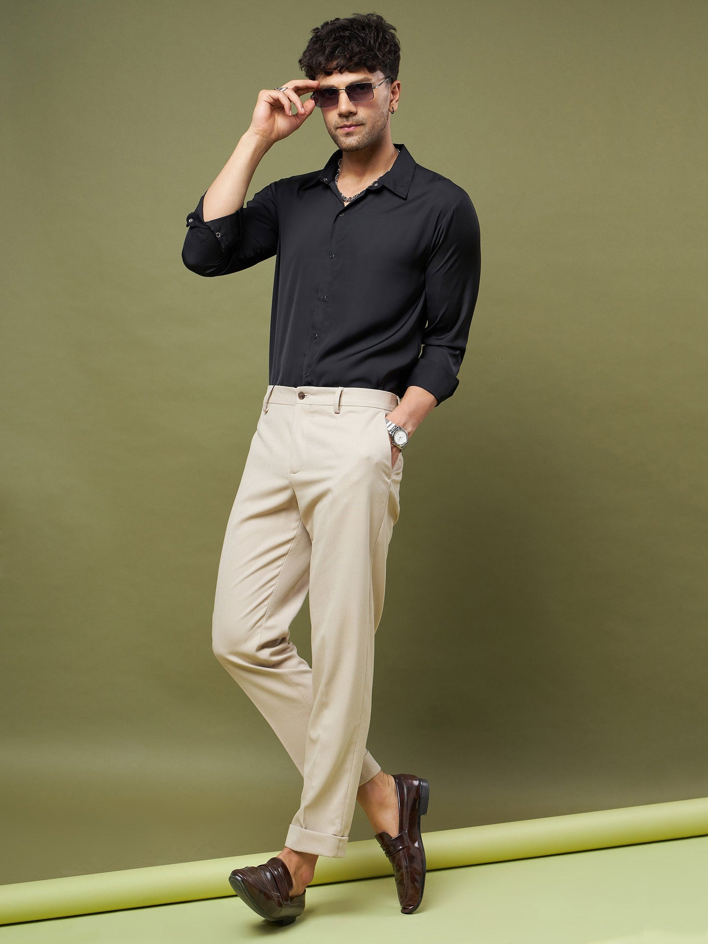 Unisex Black Satin Relax Fit Shirt