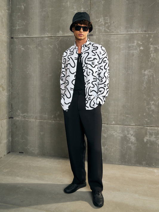 Men White Conversational Print Relax Fit Shirt