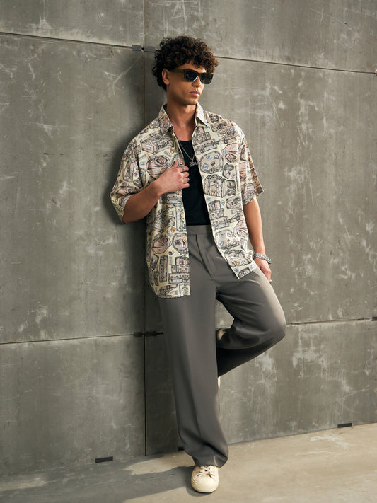 Men Beige Conversational Print Relax Fit Shirt
