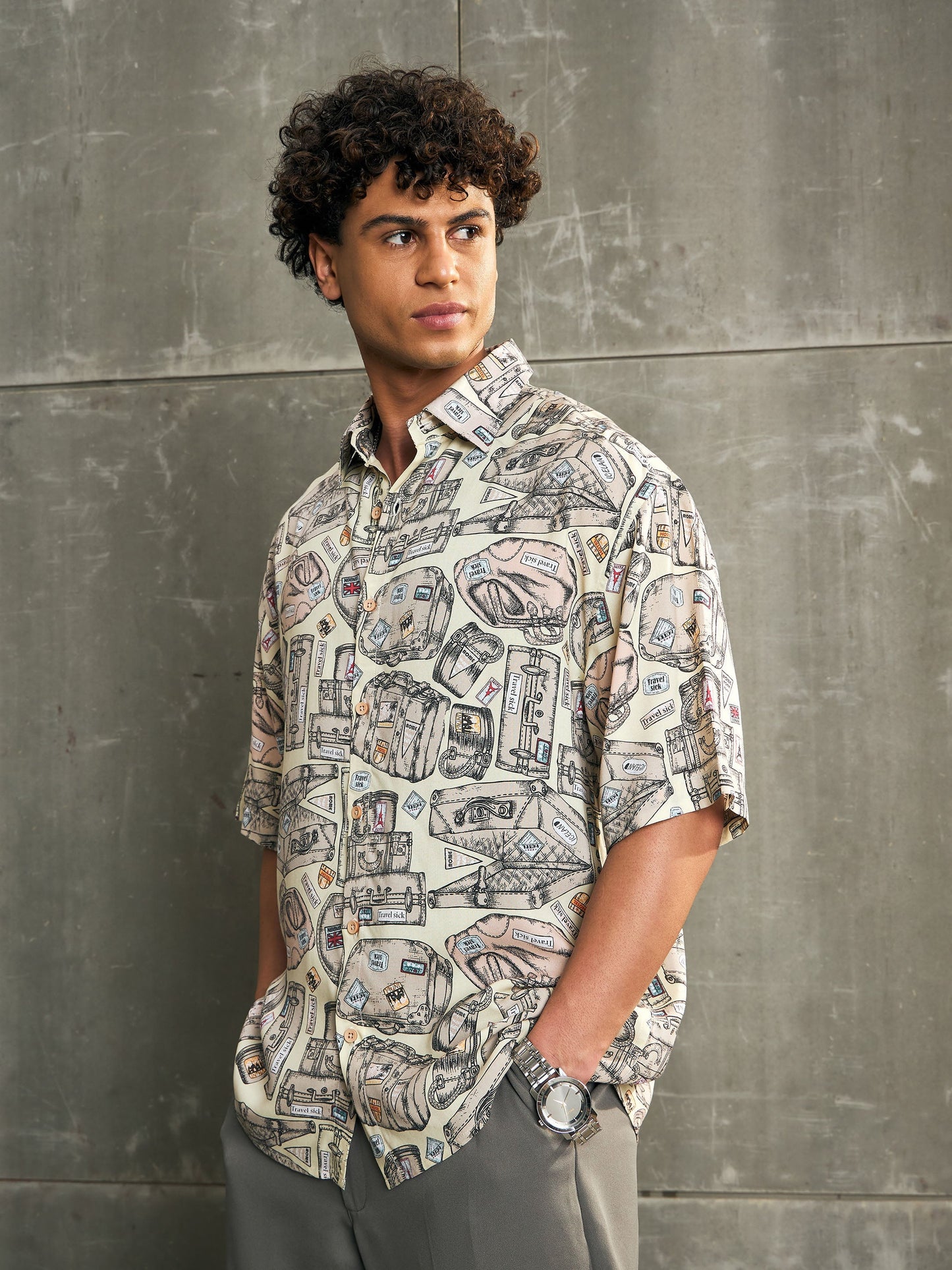 Men Beige Conversational Print Relax Fit Shirt
