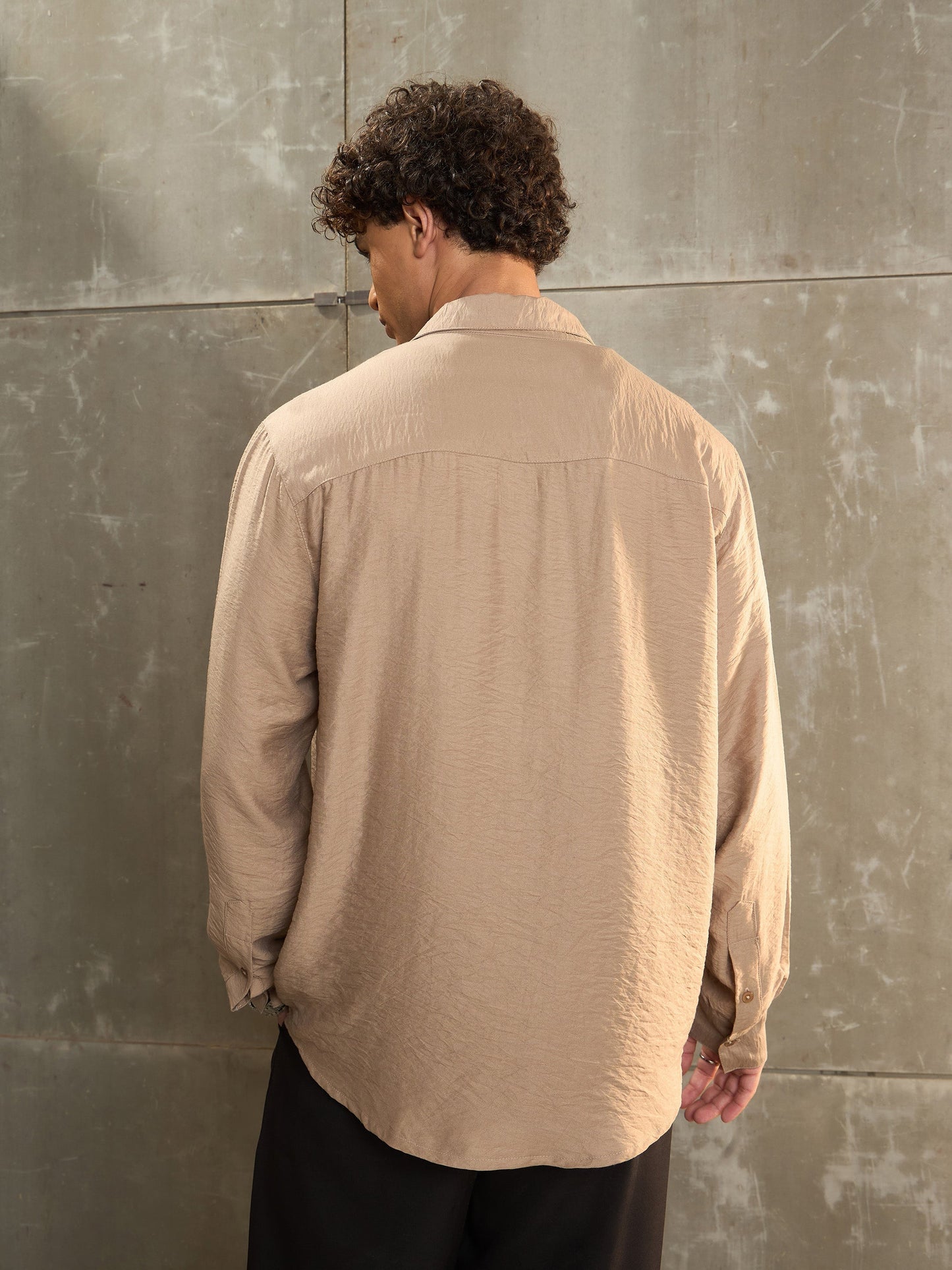 Men Beige Relax Fit Full Sleeve Shirt