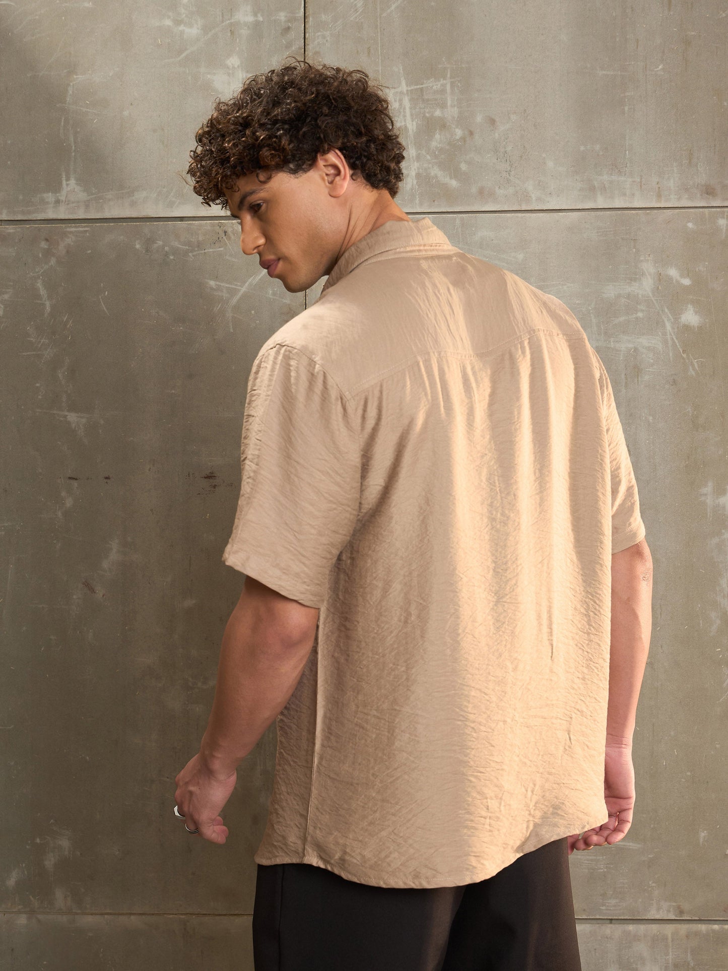 Men Beige Facing Detail Relax Fit Shirt