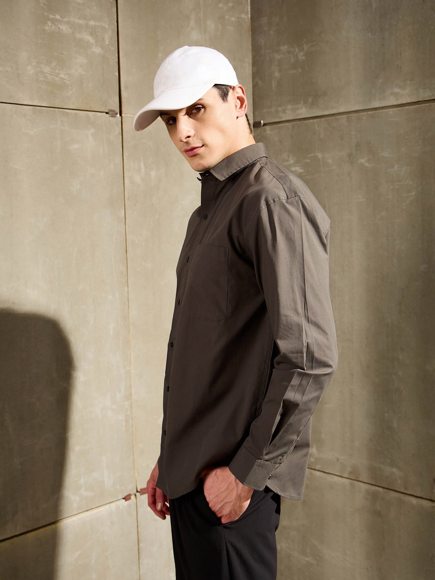 Men Khaki Basic Relax Fit Shirt