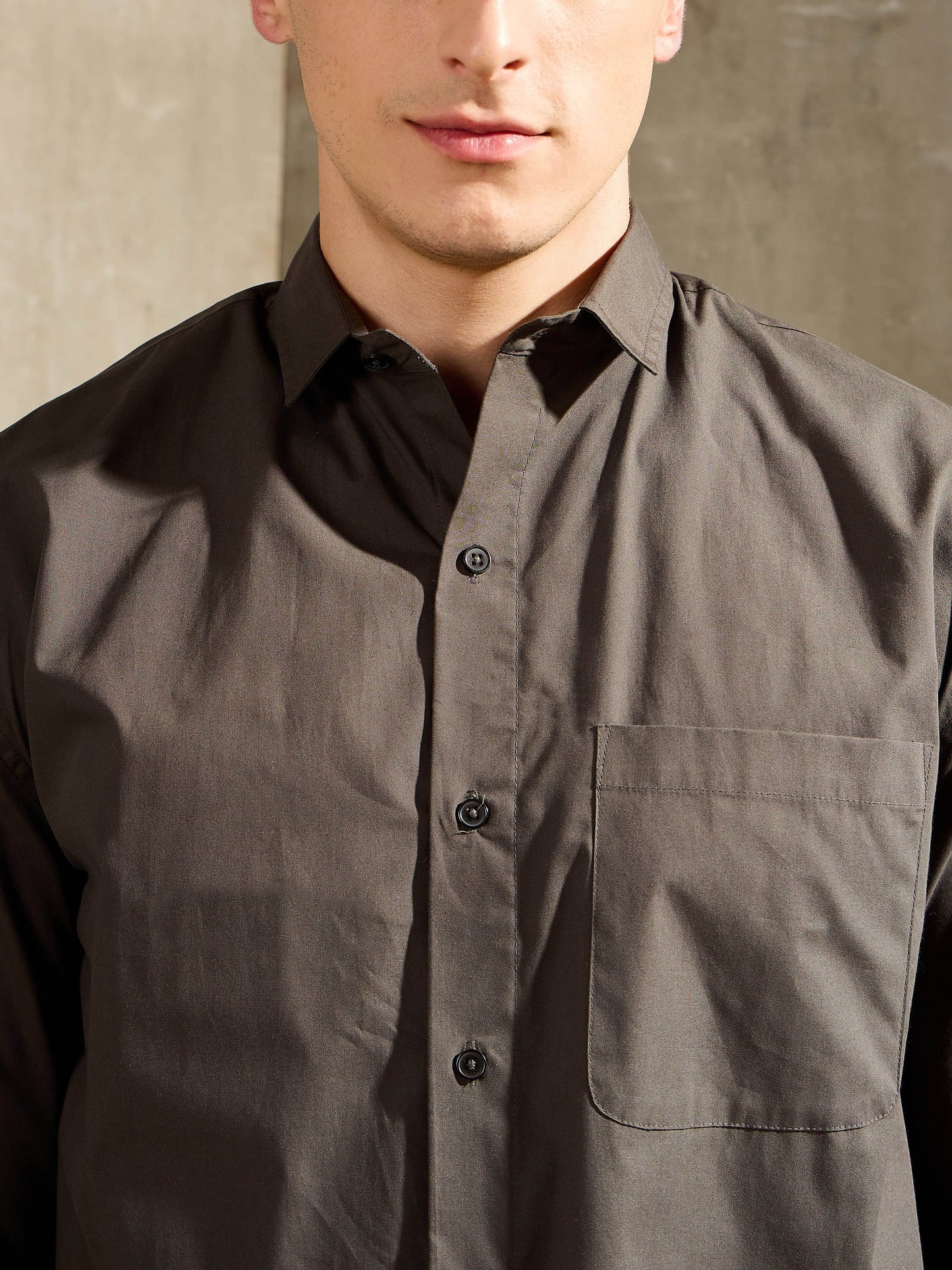 Men Khaki Basic Relax Fit Shirt