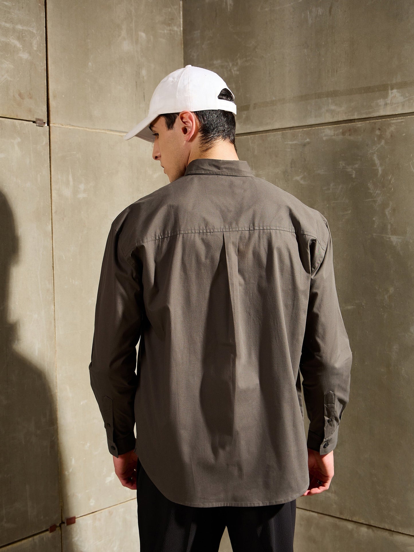 Men Khaki Basic Relax Fit Shirt