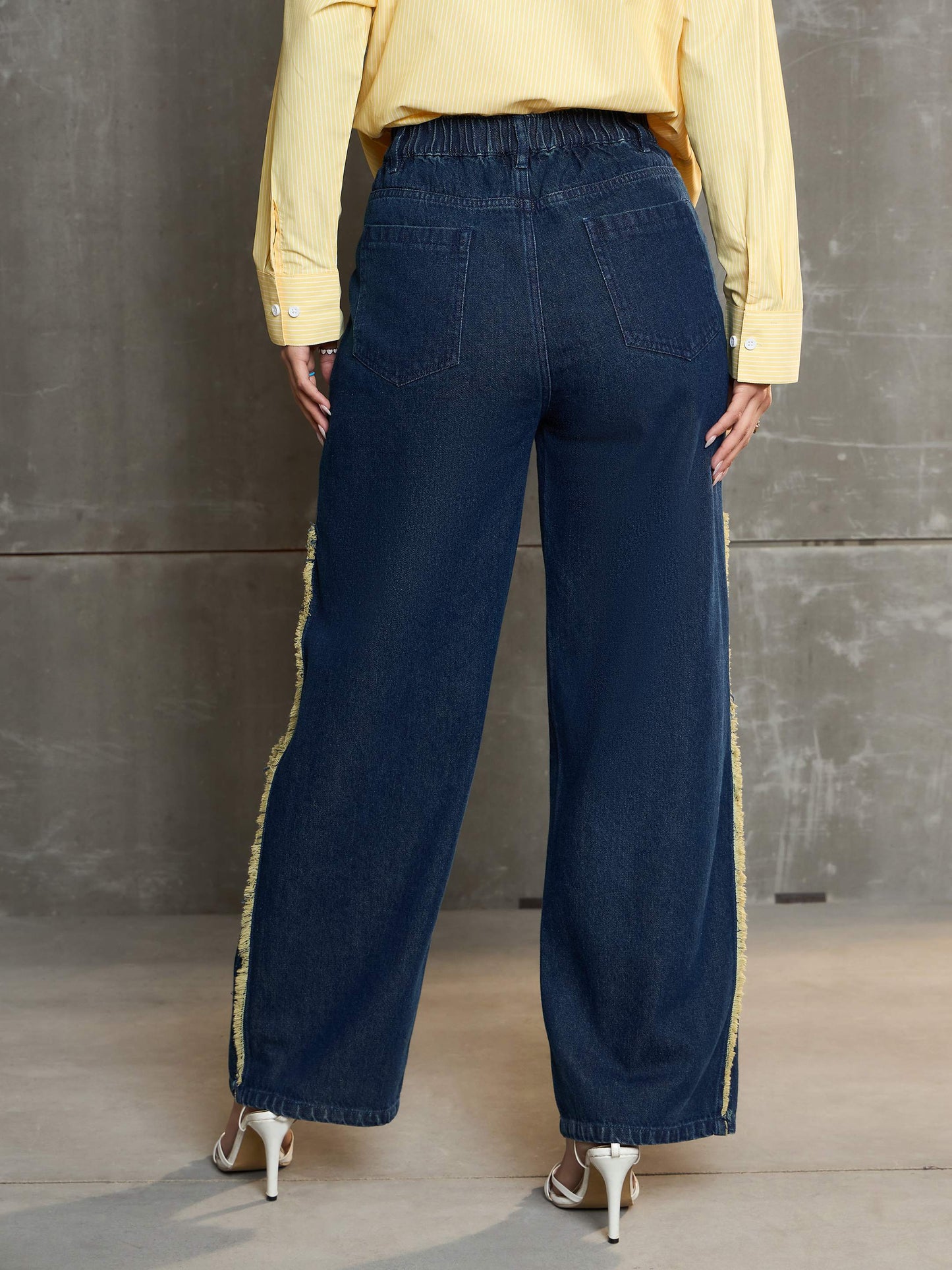 Women Nevy Blue Fringed Straight Fit Jeans