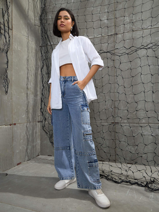 Women Ice Blue Denim Straight Fit Jeans