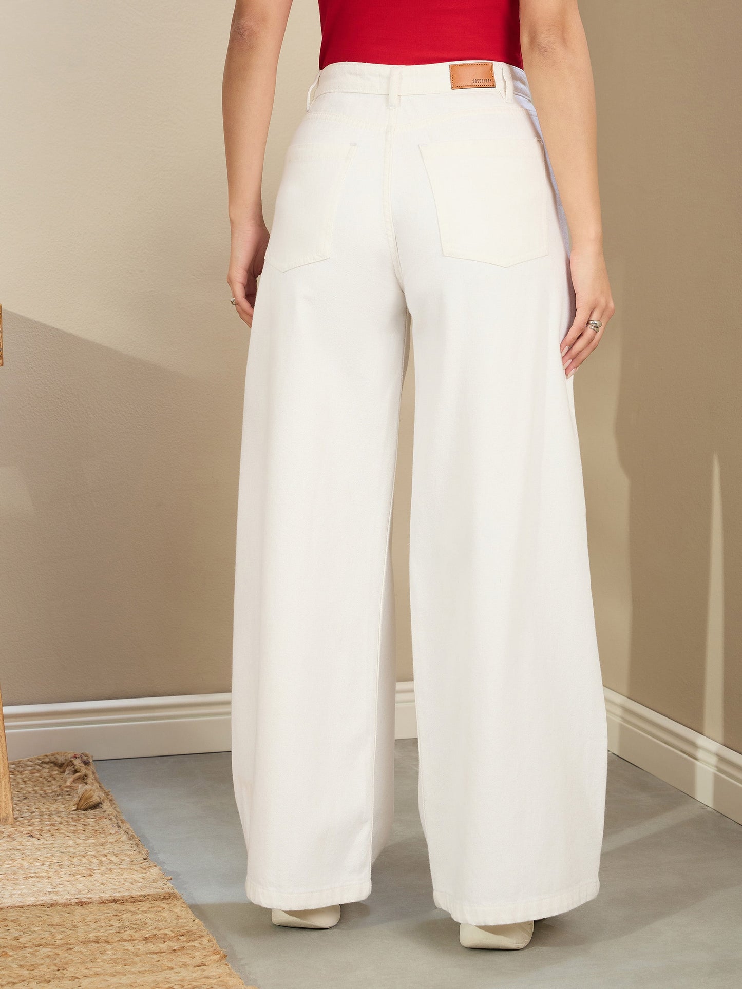 Women White Low Waist Wide Leg Baggy Jeans