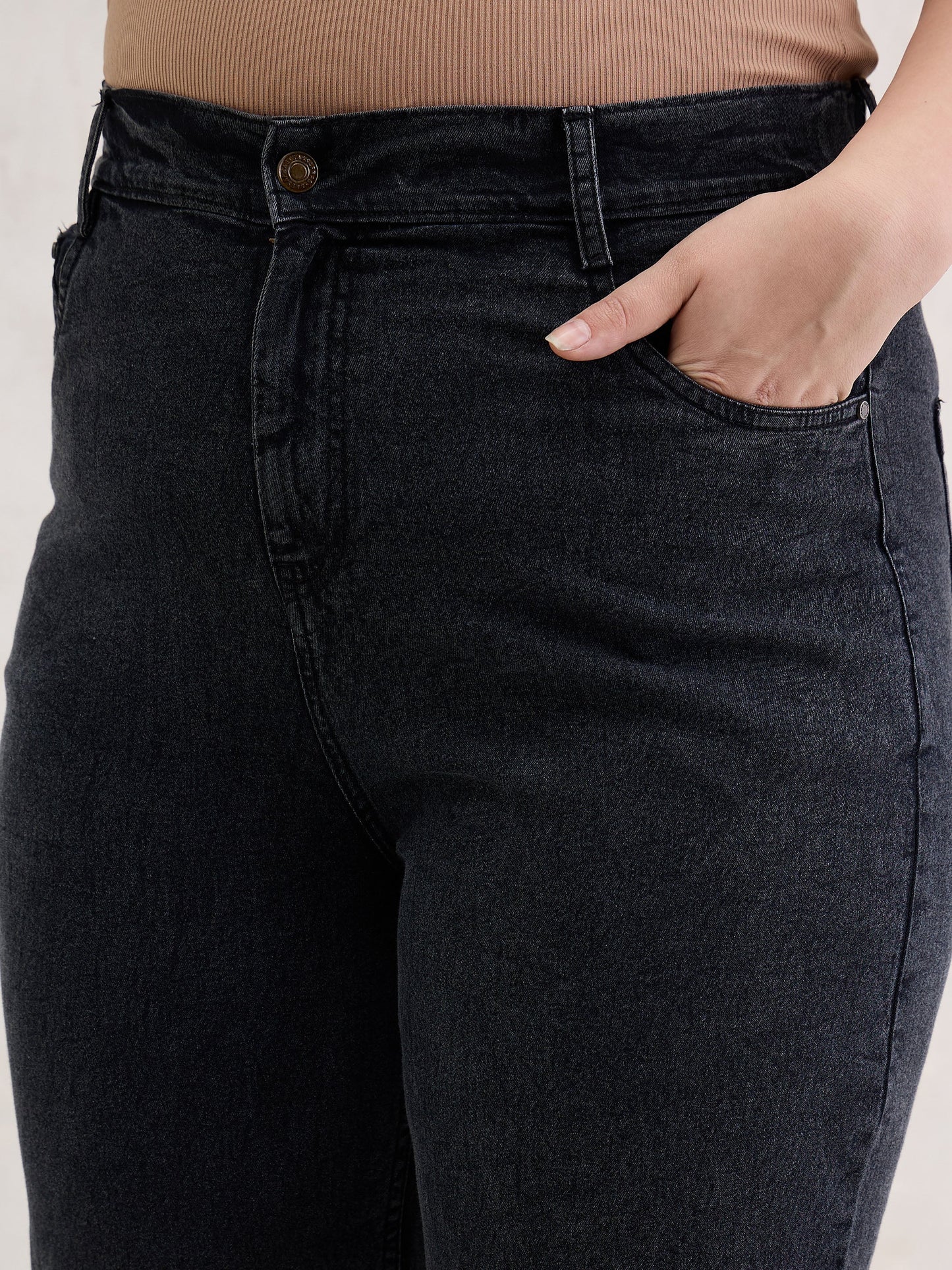 Women Black Blast Hem Slit Straight Jeans