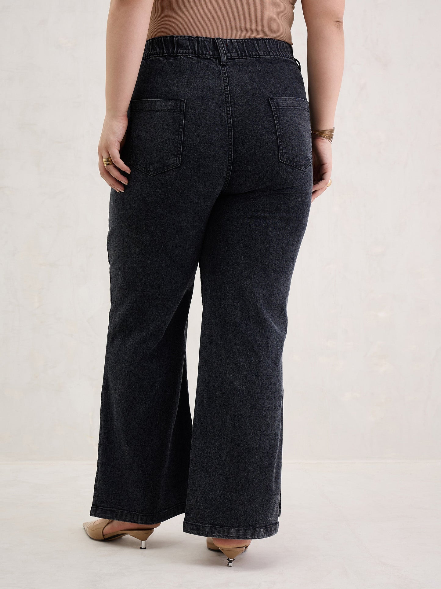 Women Black Blast Hem Slit Straight Jeans