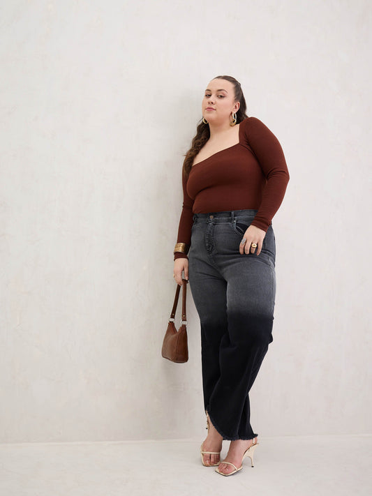 Women Black Ombre Straight Jeans