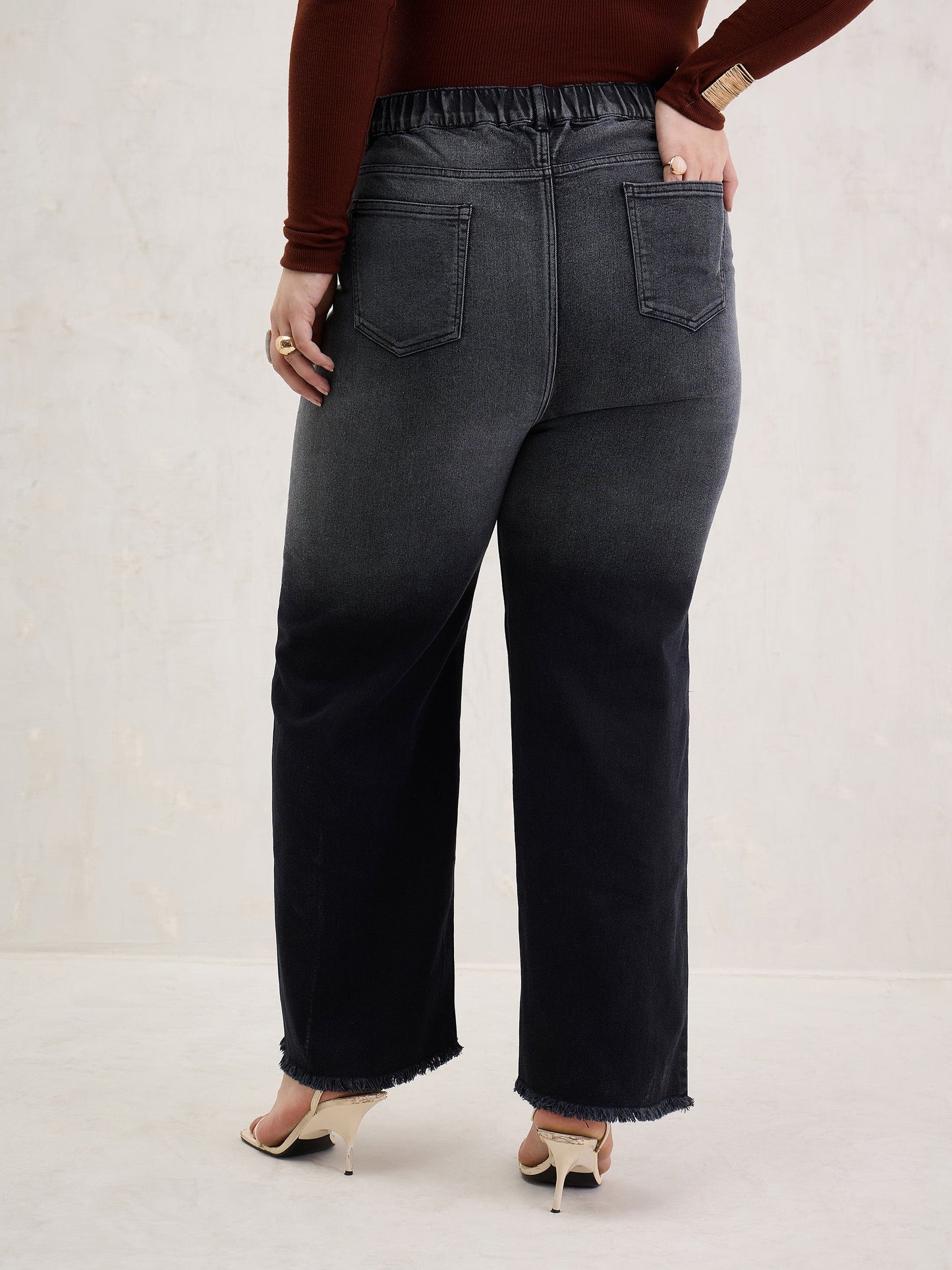 Women Black Ombre Straight Jeans