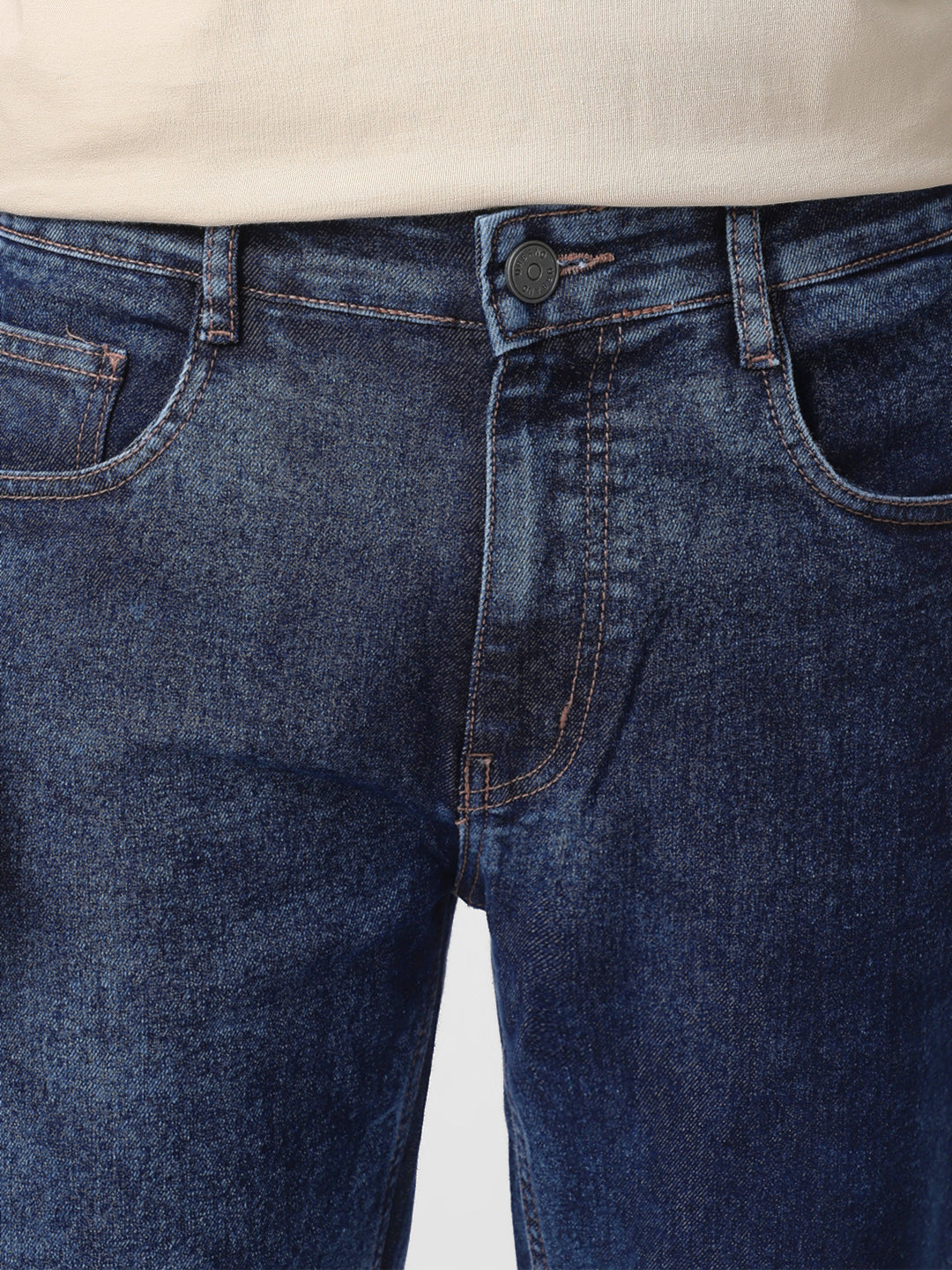 Men's Dark Blue Regular Fit Washed Jeans Stretchable