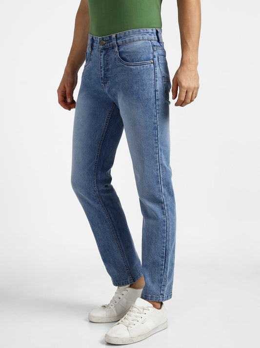 Men's Light Blue Regular Fit Washed Jeans Stretchable