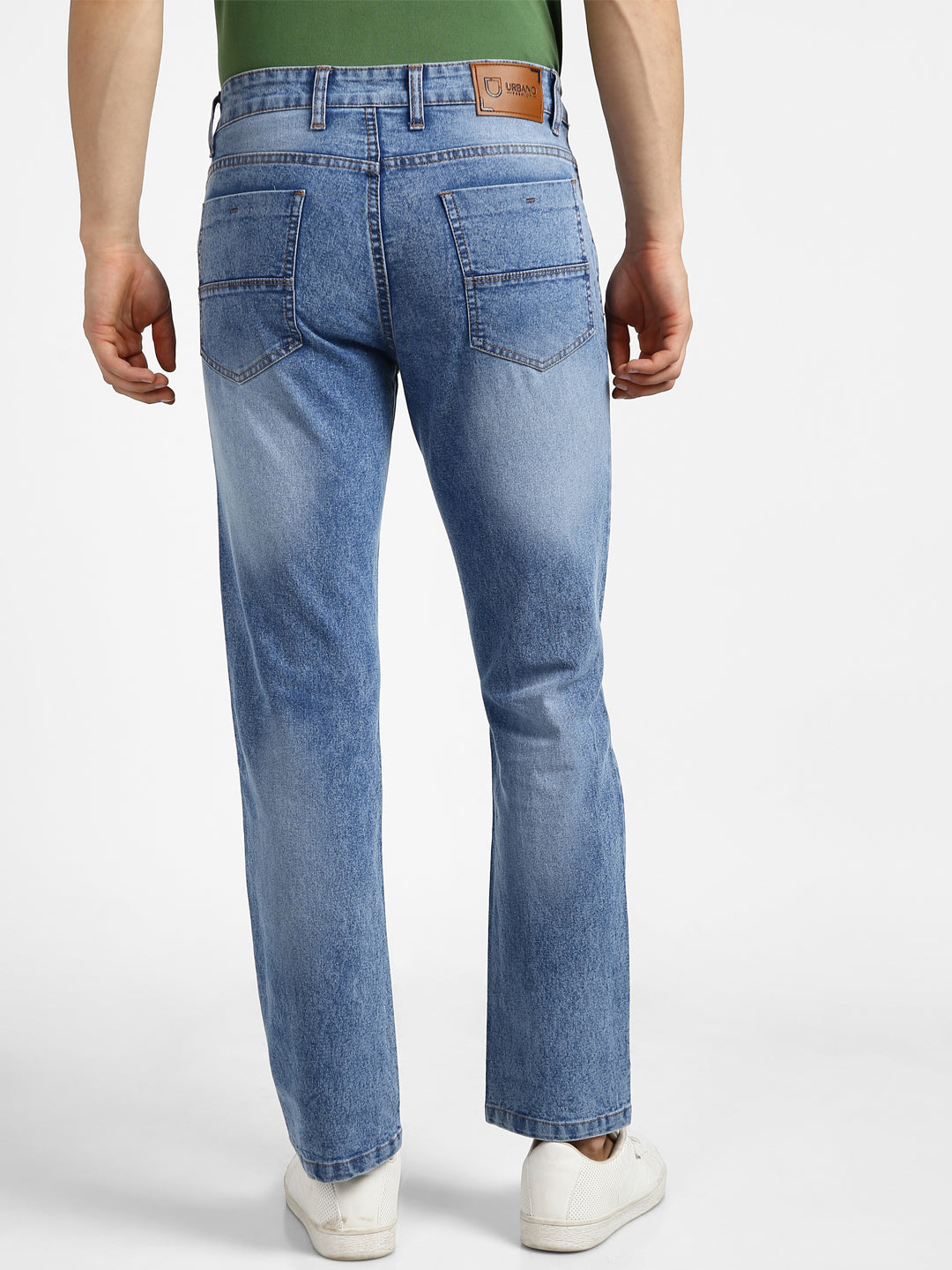 Men's Light Blue Regular Fit Washed Jeans Stretchable