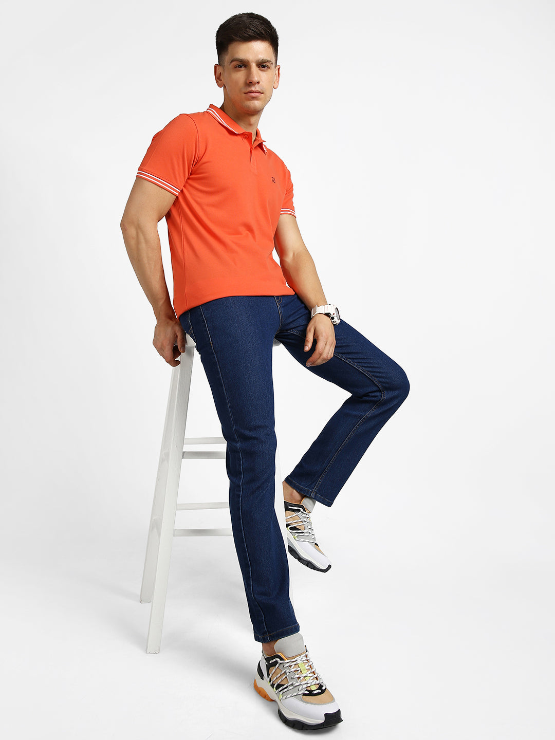 Men's Blue Regular Fit Washed Jeans Stretchable