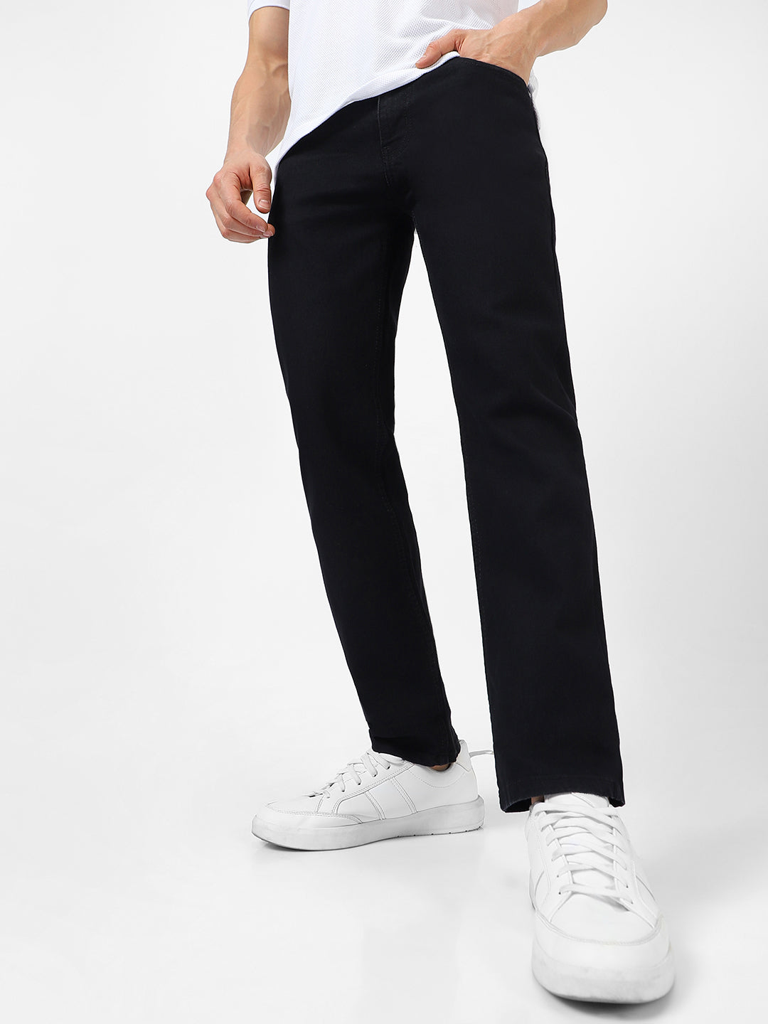 Men's Black Regular Fit Washed Jeans Stretchable