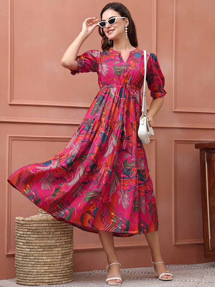 Women Floral Printed Fit & Flare Midi Dress