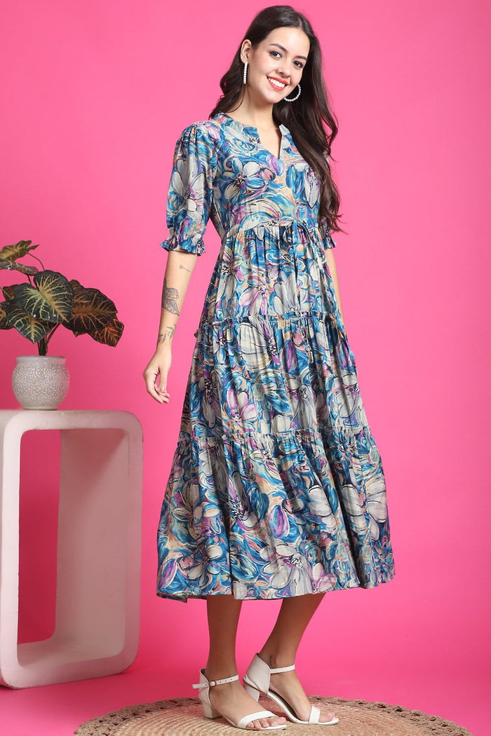 Floral Printed Premium Chanderi Dress