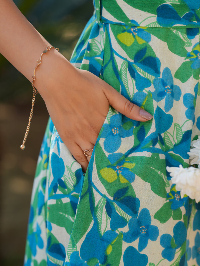 Multicolour Cotton Floral Printed Fit & Flare Dress