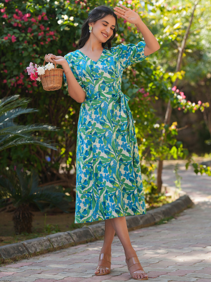 Multicolour Cotton Floral Printed Fit & Flare Dress
