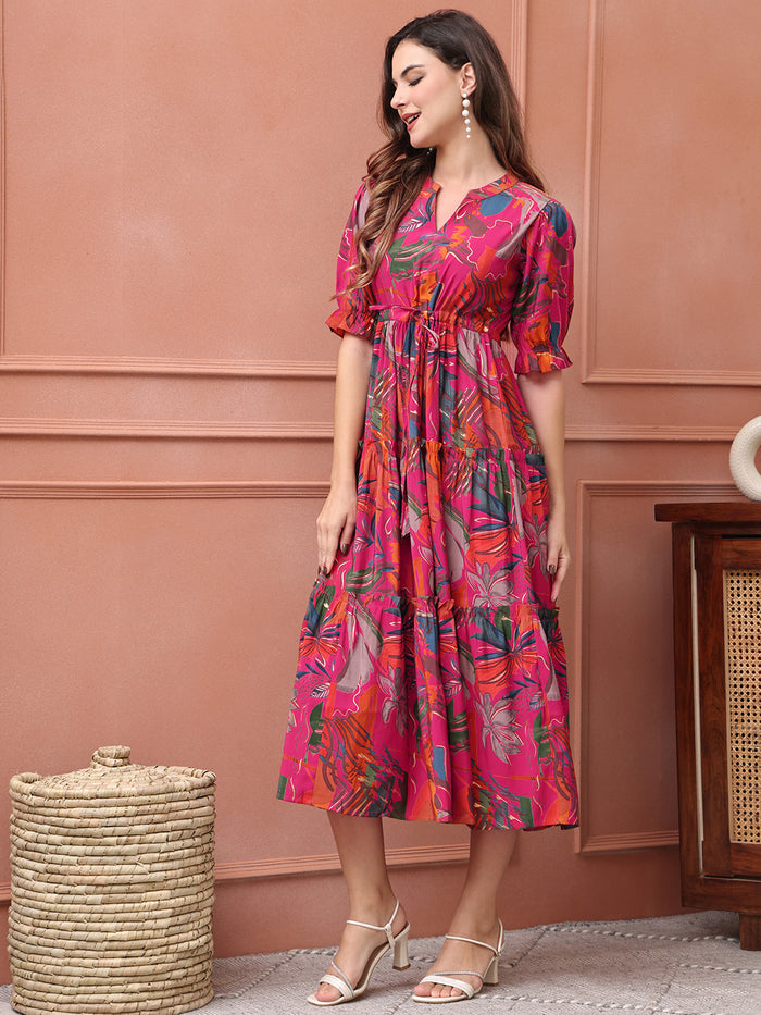 Women Floral Printed Fit & Flare Midi Dress