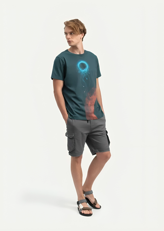 Galaxy Burst Graphic T-Shirt – Teal Blue