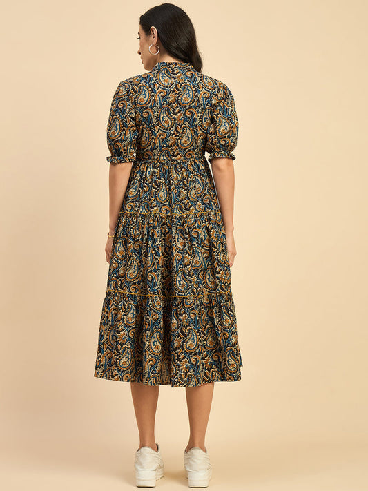 Ethnic Motifs Printed Cotton Empire Midi Dress