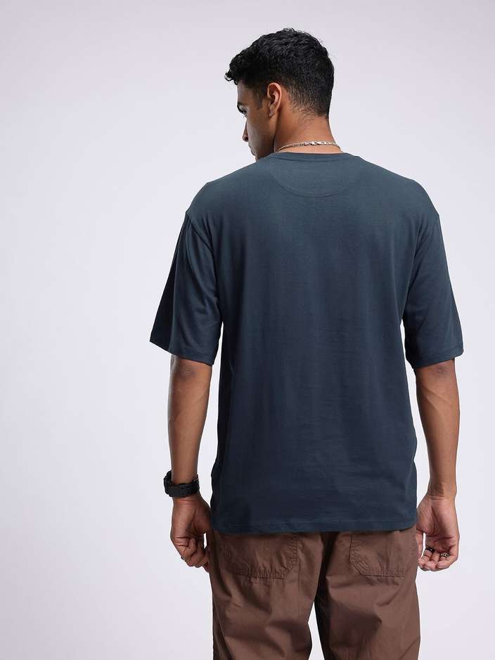 Printed Round Neck Cotton Blend Blue T-Shirt